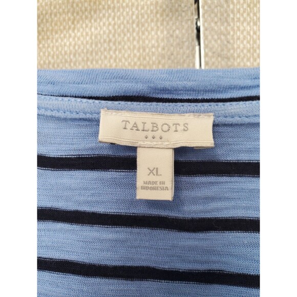Talbots 100% Cotton Blue w/Black Stripes 3/4 Sleeve Slub Knit T-Shirt Size XL - Picture 3 of 5